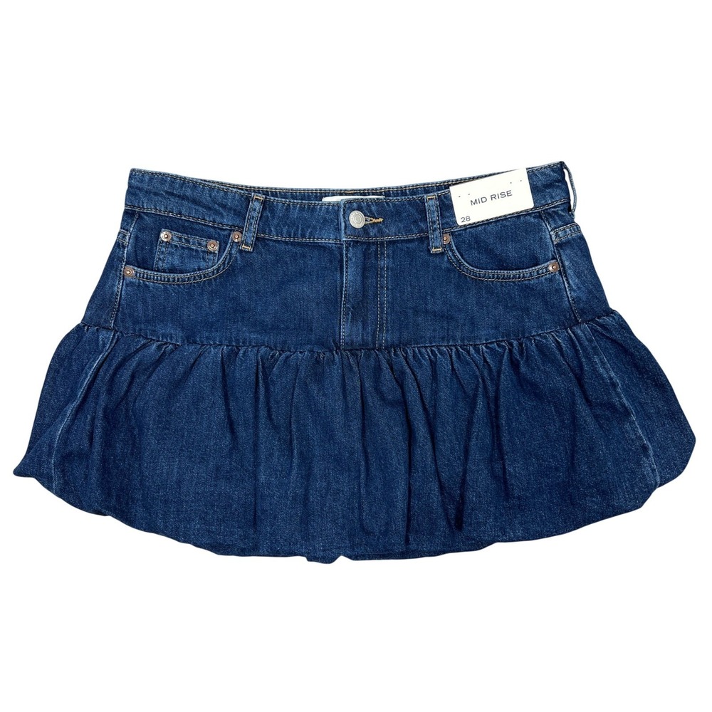 Abercrombie & Fitch Bubble Hem Denim Micro-Mini Jean Skirt 28" Dark Wash Y2K NEW